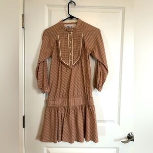 Anthologie Edun Molly dress S cotton plaid drop waist pink beige